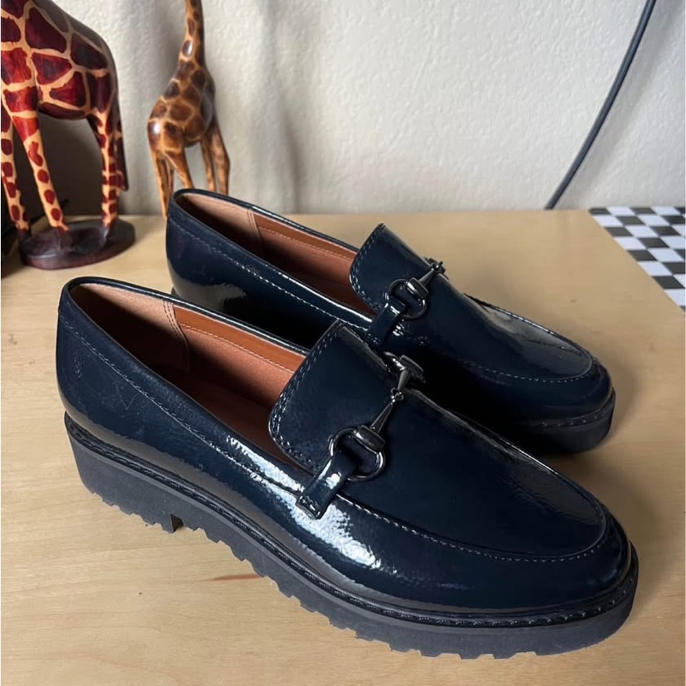 Franco Sarto Navy Loafers with Metal Detail